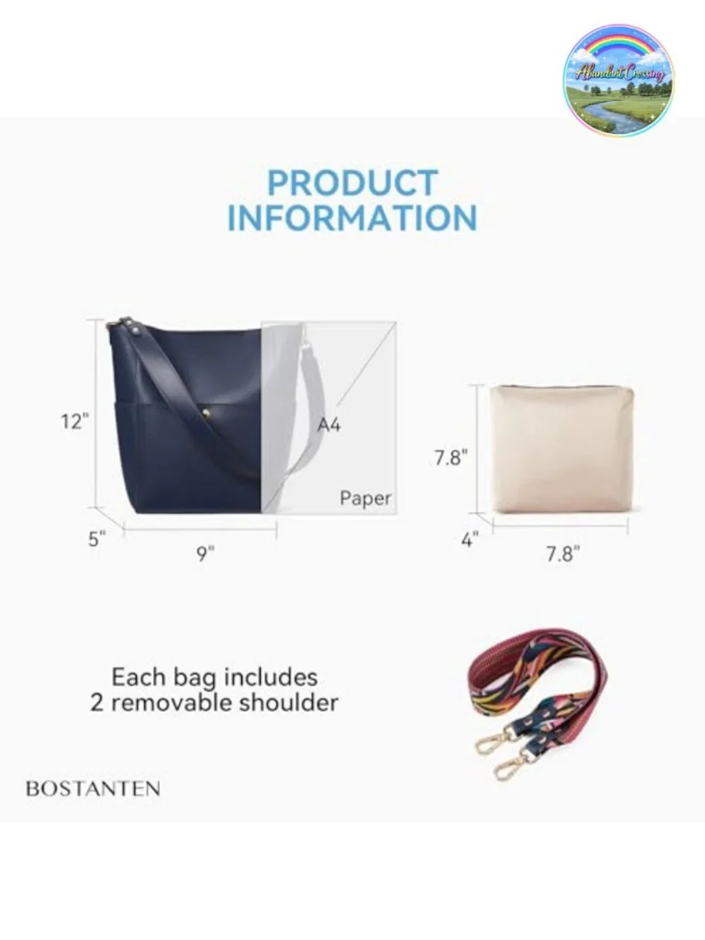 Top Layer Cowhide Leather Tote Bag with Removable Pouch & Two Straps